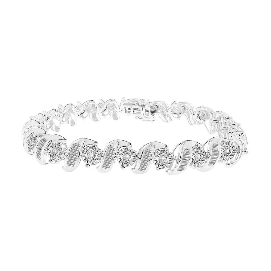 LADIES BRACELET 5.00CT ROUND/BAGUETTE DIAMOND 10K WHITE GOLD