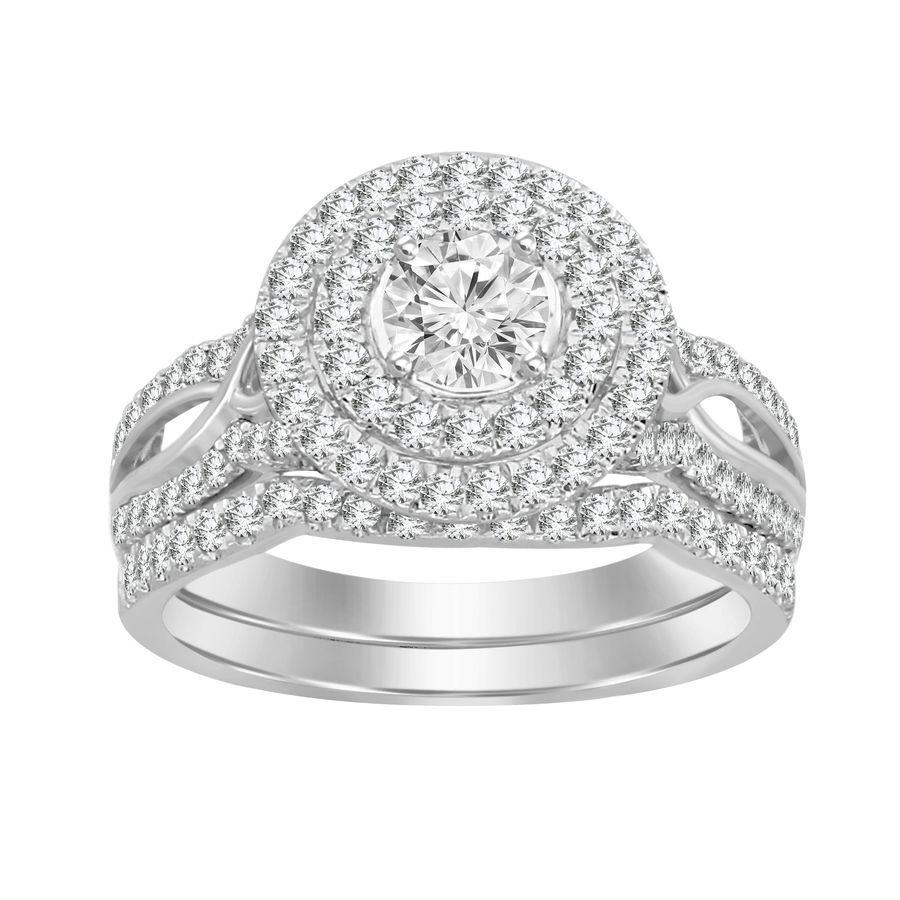 BRIDAL SET 1.00CT ROUND DIAMOND 14K WHITE GOLD