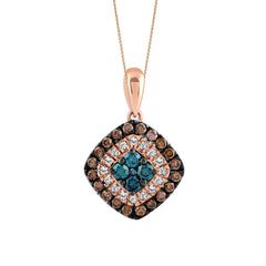 LADIES PENDANT 0.60CT ROUND/DARK BROWN/BLUE DIAMOND 14K ROSE GOLD (SI QUALITY)