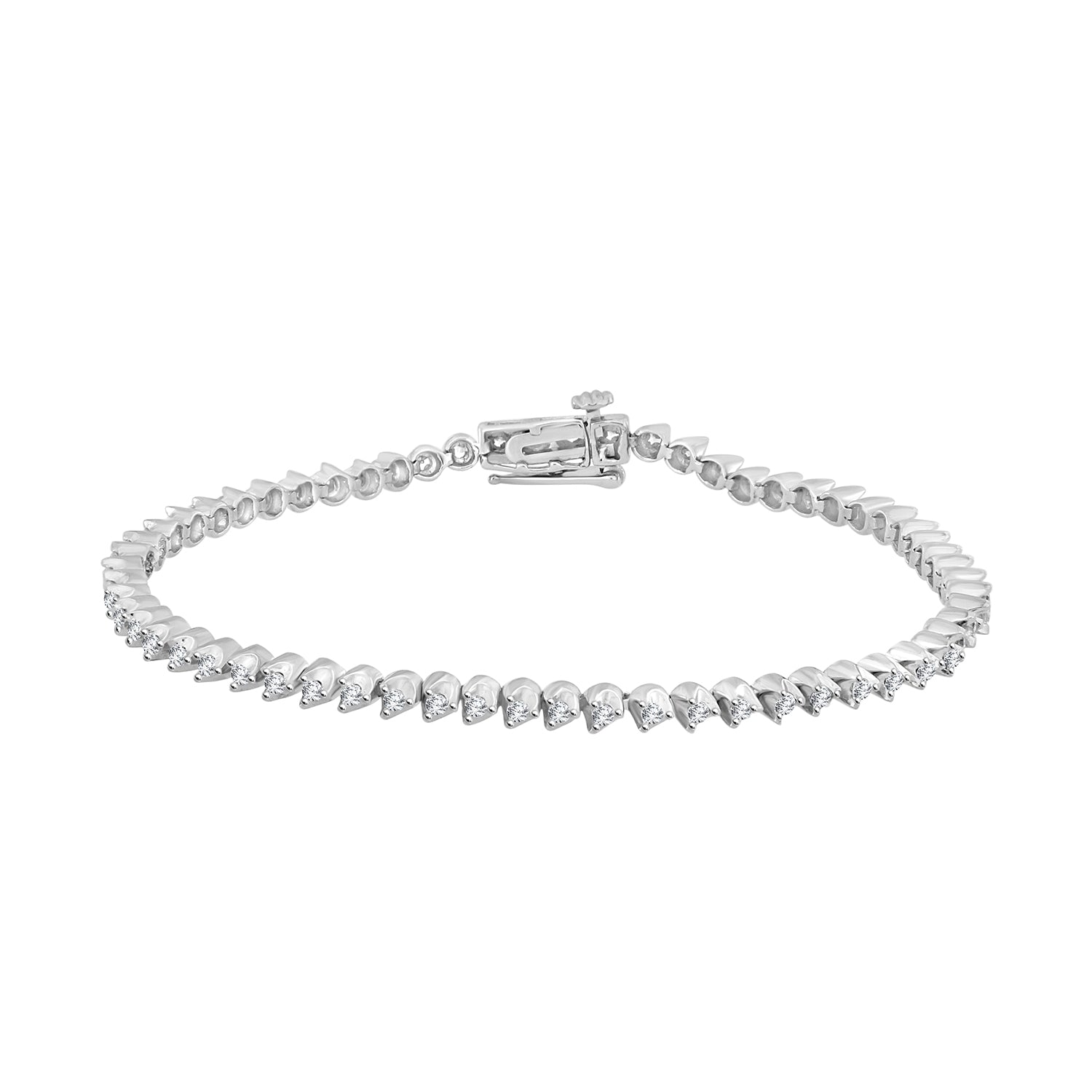 LADIES BRACELET 1.00CT ROUND DIAMOND 14K WHITE GOLD (SI QUALITY)