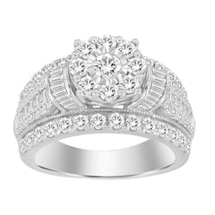 LADIES RING 2.00CT ROUND/BAGUETTE DIAMOND 10K WHITE GOLD