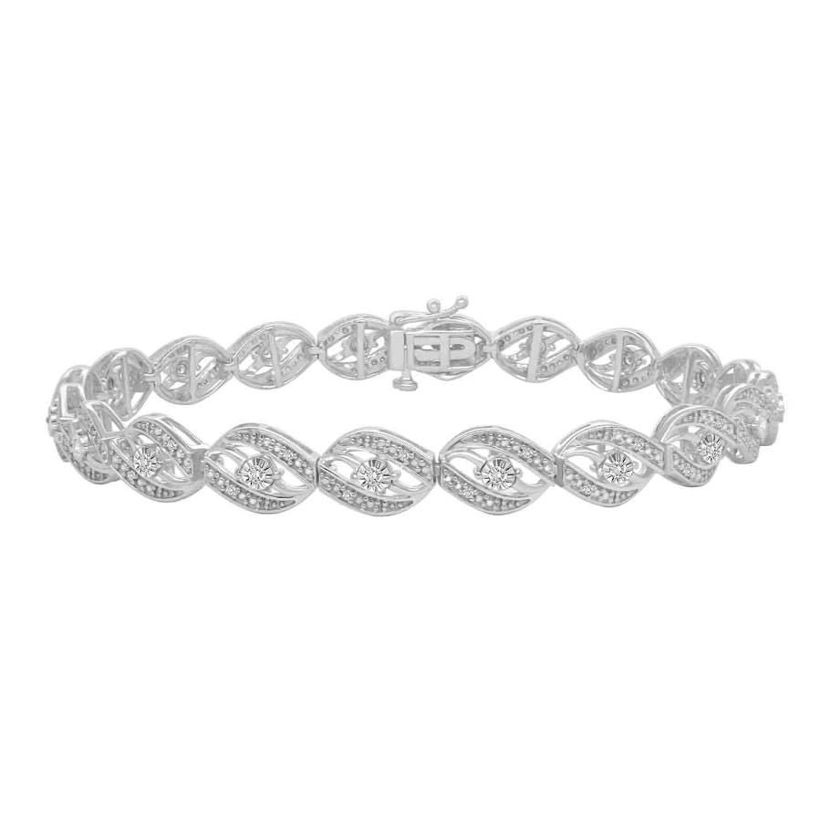 LADIES BRACELET 0.25CT ROUND DIAMOND STERLING SILVER WHITE