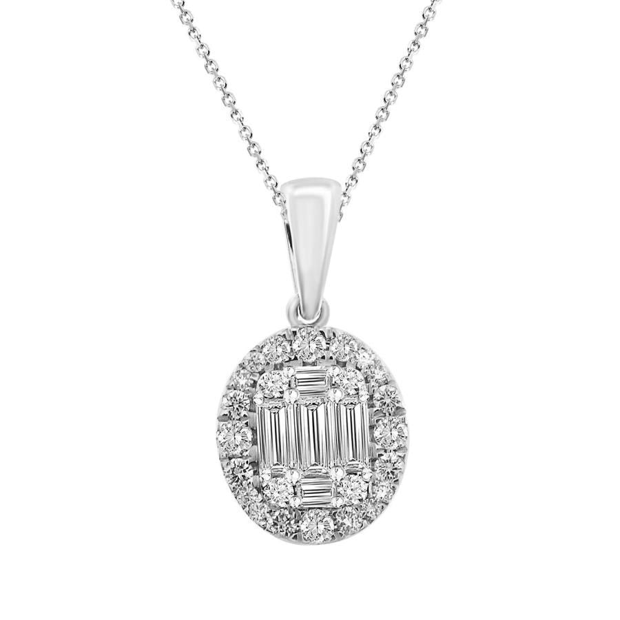 LADIES PENDANT 0.50CT ROUND/BAGUETTE DIAMOND 14K WHITE GOLD