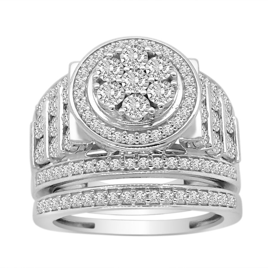 LADIES BRIDAL SET 1.00CT ROUND DIAMOND 10K WHITE GOLD