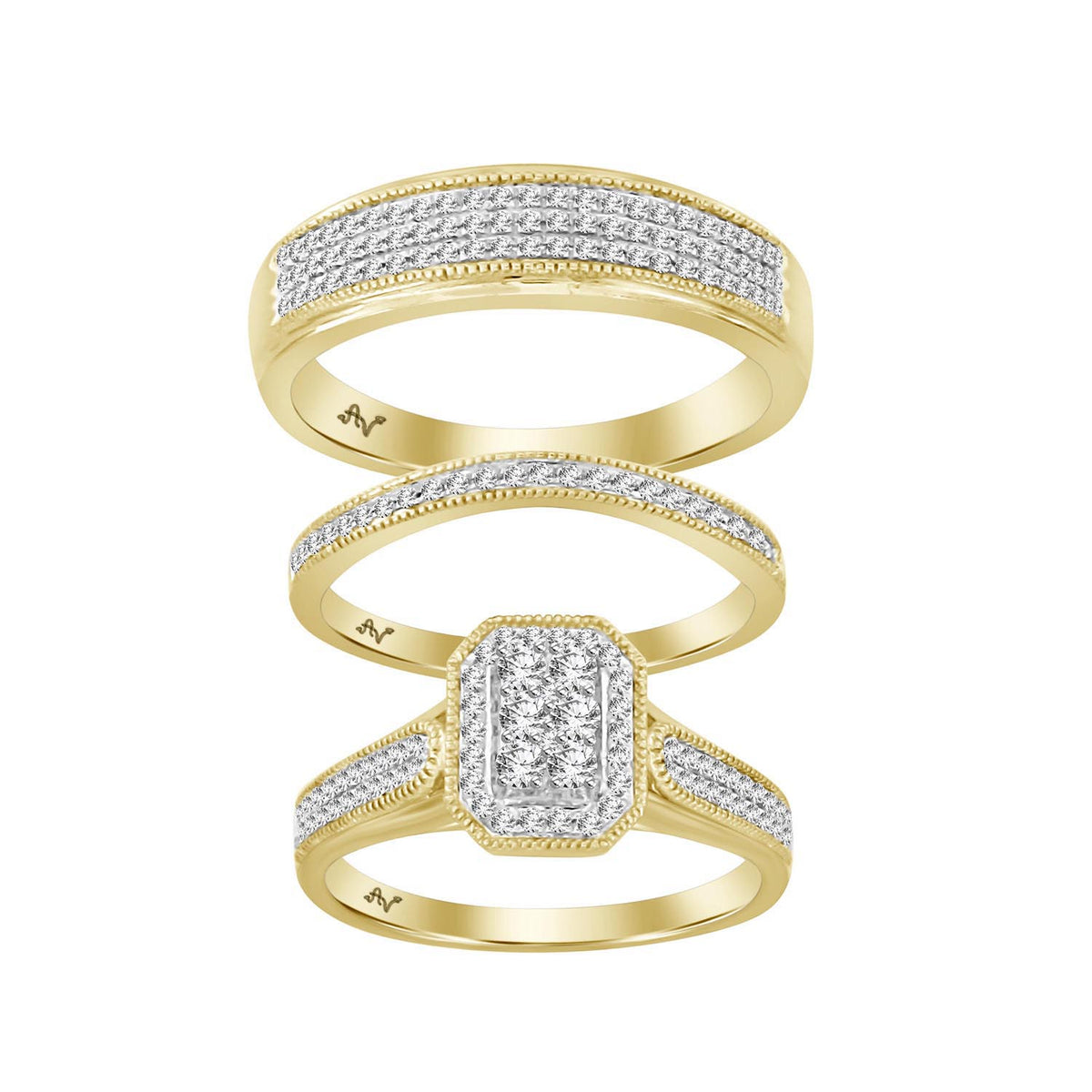 LADIES TRIO SET 0.50CT ROUND DIAMOND 10K YELLOW GOLD