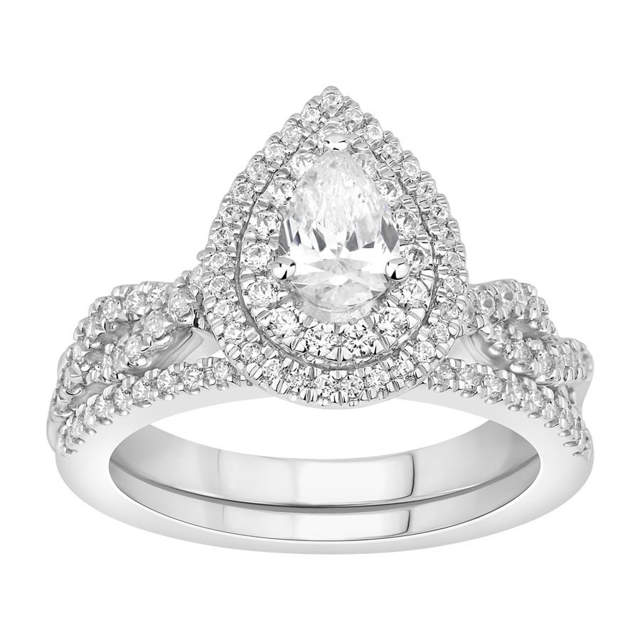 BRIDAL SET 1.15CT ROUND/PEAR DIAMOND 14K WHITE GOLD