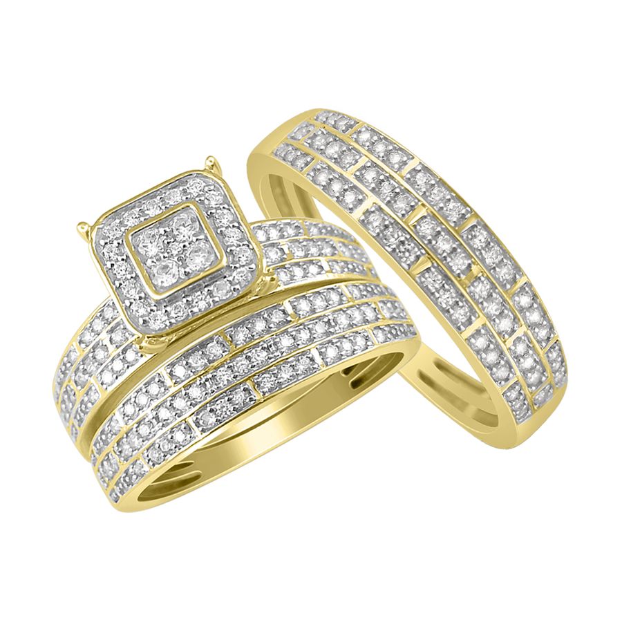 UNISEX TRIOS SET 1.00CT ROUND DIAMOND 10K YELLOW GOLD