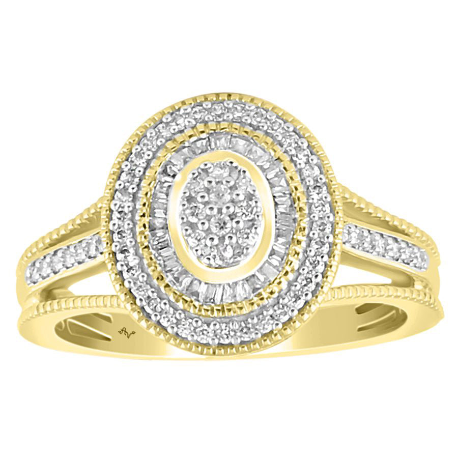 LADIES RING 0.33CT ROUND/BAGUETTE DIAMOND 10K YELLOW GOLD