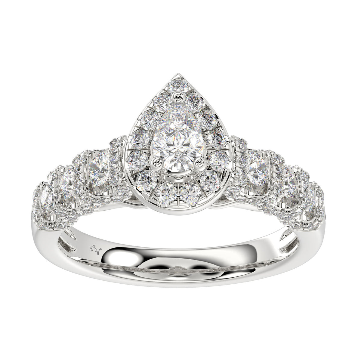 LADIES RING 1.00CT ROUND/PEAR DIAMOND 14K WHITE GOLD (SI QUALITY)