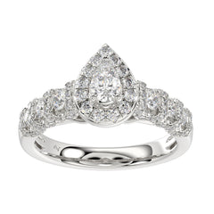 LADIES RING 1.00CT ROUND/PEAR DIAMOND 14K WHITE GOLD (SI QUALITY)