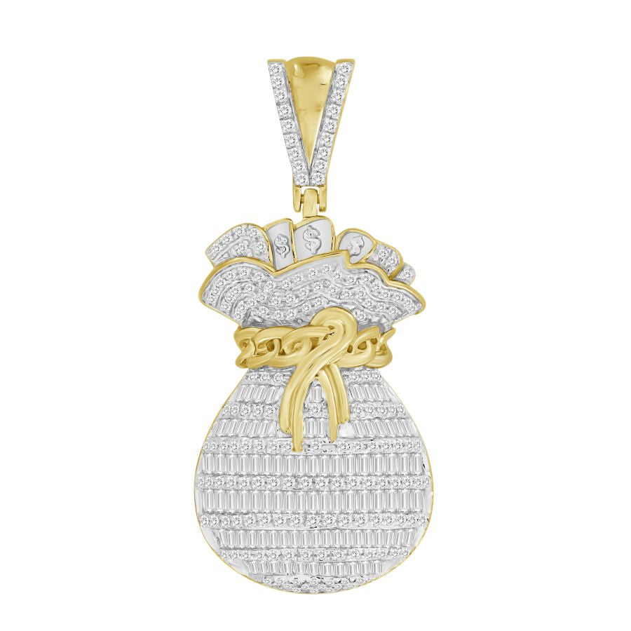 MEN'S CHARM 1.10CT ROUND/BAGUETTE DIAMOND 10K YELLOW GOLD