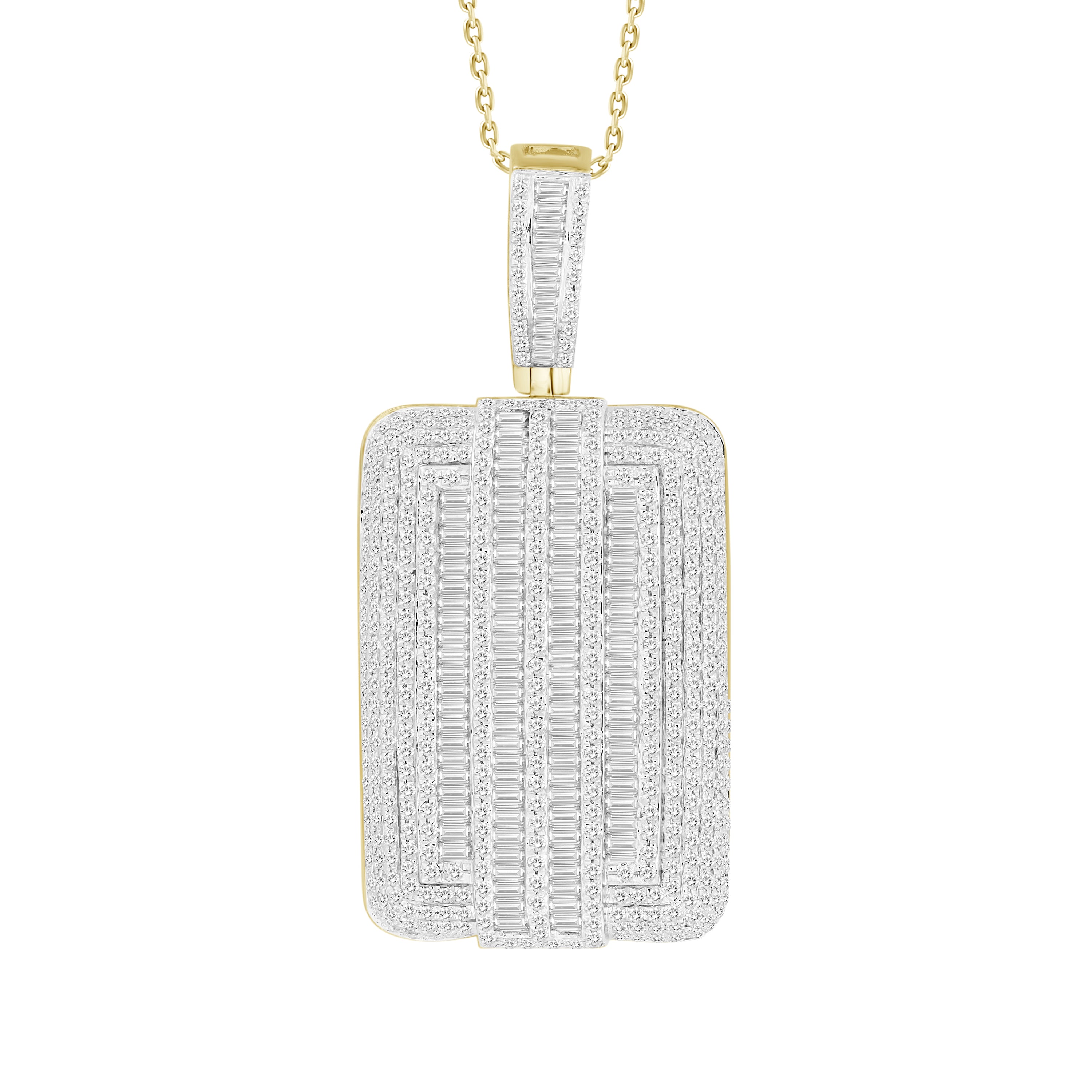 MEN'S PENDANT 2.50CT ROUND/BAGUETTE DIAMOND 10K YELLOW GOLD