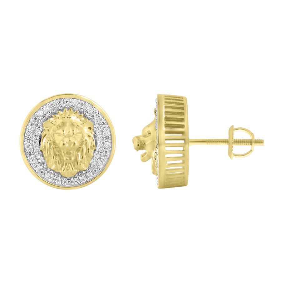 MEN'S STUD EARRINGS 0.25CT ROUND DIAMOND 10K YELLOW GOLD