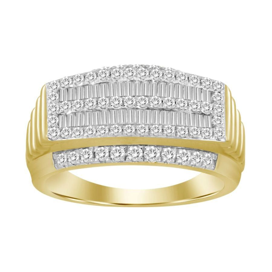 MEN'S RING 1.00CT ROUND/BAGUETTE DIAMOND 10K YELLOW GOLD