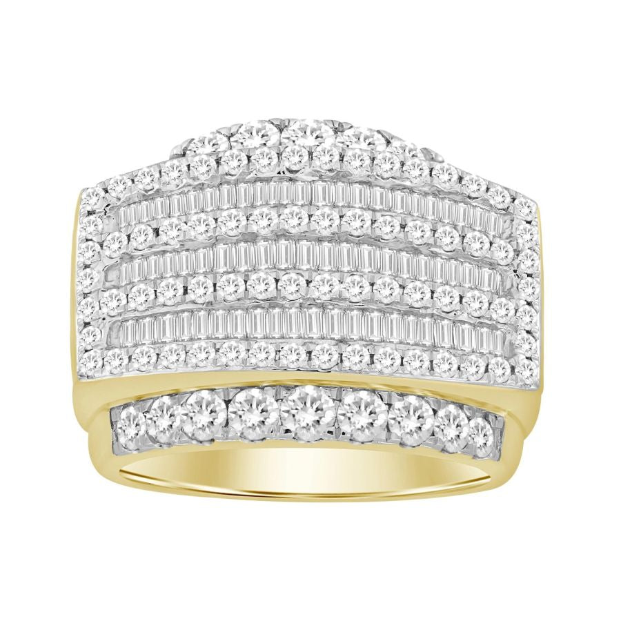 MEN'S RING 3.00CT ROUND/BAGUETTE DIAMOND 10K YELLOW GOLD