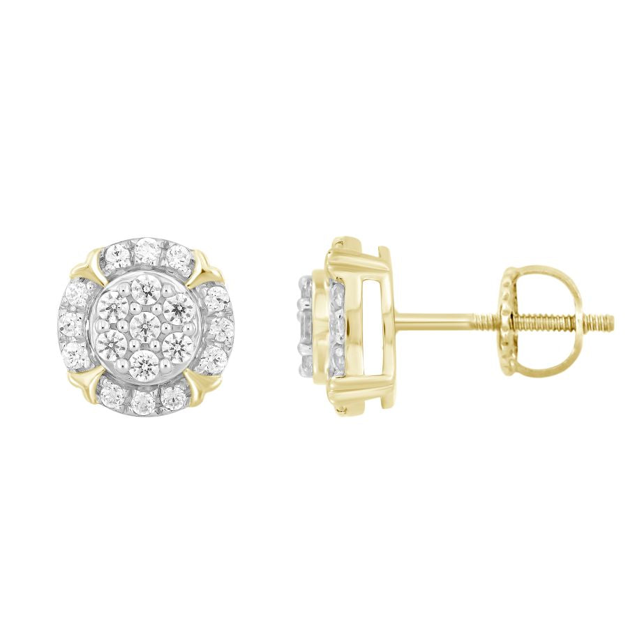 LADIES STUD EARRINGS 0.50CT ROUND DIAMOND 10K YELLOW GOLD