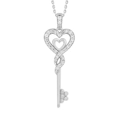 LADIES PENDANT WITH CHAIN 0.20CT ROUND DIAMOND 10K WHITE GOLD