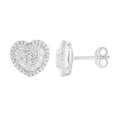 LADIES EARRINGS 0.75CT ROUND/BAGUETTE DIAMOND 10K WHITE GOLD