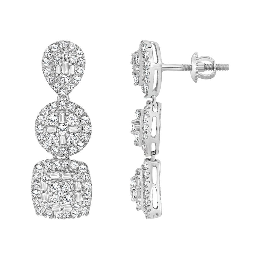 EARRINGS 1.50CT ROUND/BAGUETTE DIAMOND 14K WHITE GOLD