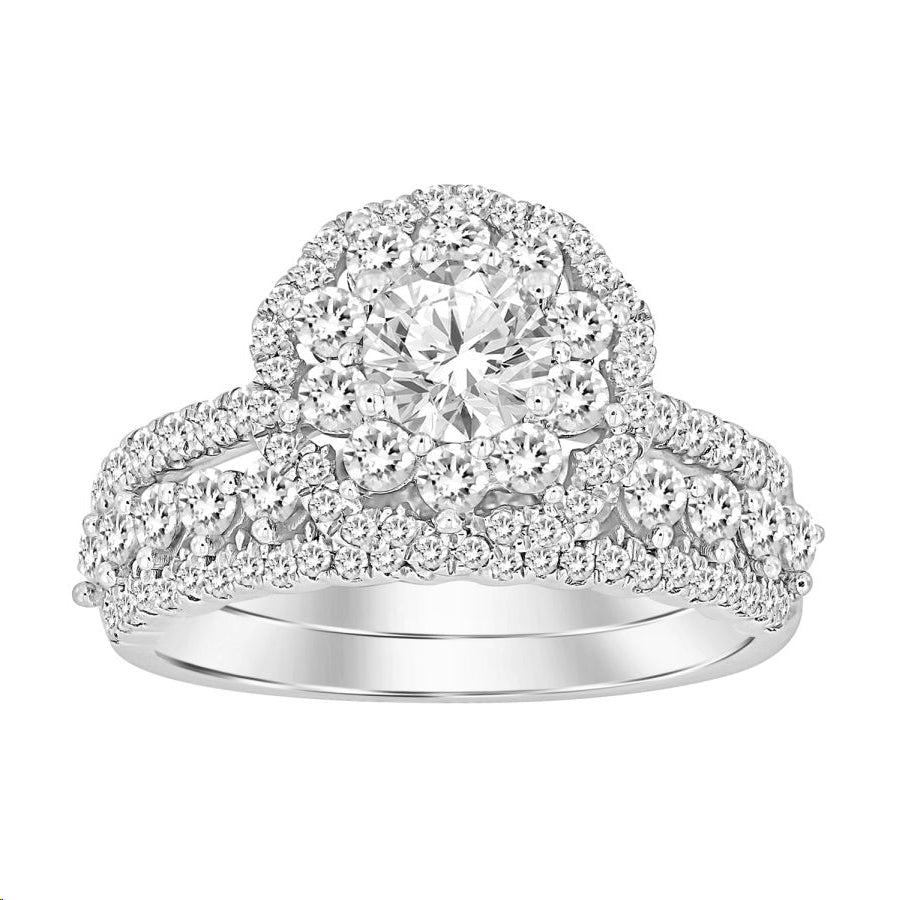 LADIES BRIDAL SET 1.75CT ROUND DIAMOND 14K WHITE GOLD (SI QUALITY)