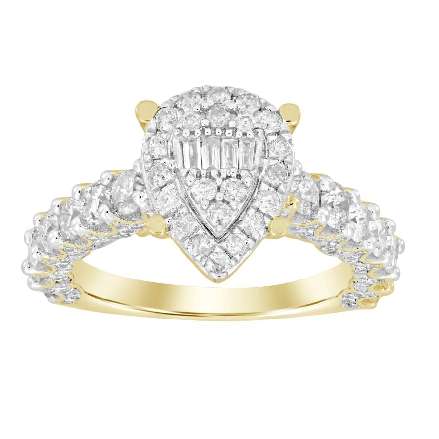 LADIES RING 2.00CT ROUND/BAGUETTE DIAMOND 14K YELLOW GOLD