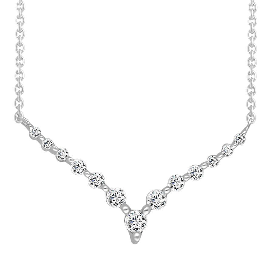 LADIES NECKLACE 0.25CT ROUND DIAMOND 14K WHITE GOLD