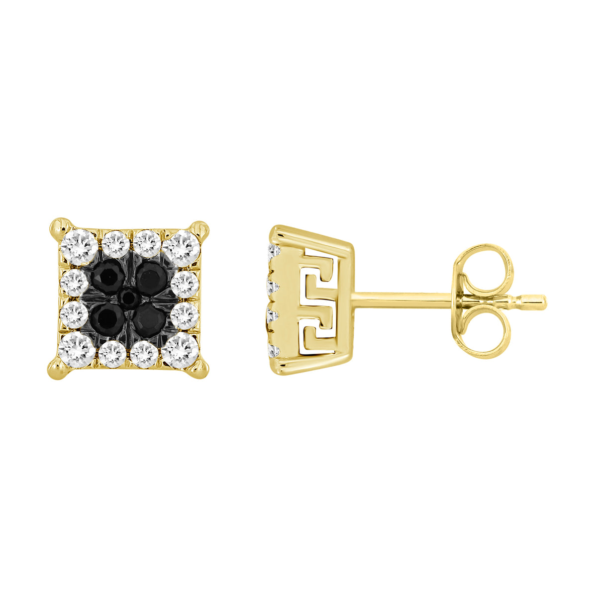 LADIES EARRINGS 0.50CT ROUND/BLACK DIAMOND 10K YELLOW GOLD