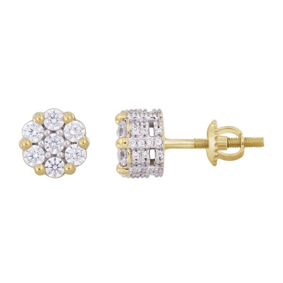 LADIES STUD EARRINGS 1.00CT ROUND DIAMOND 10K YELLOW GOLD