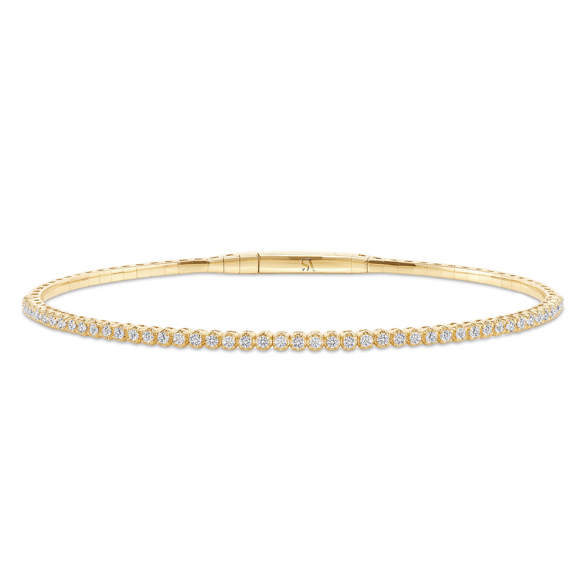 LADIES SEMI MOUNT HALF FLEXIBLE BANGLE 1.00CT ROUND DIAMOND 14K YELLOW GOLD