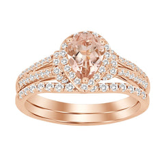 BRIDAL RING SET 1.10CT ROUND DIAMOND 14K ROSE GOLD