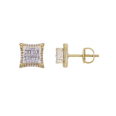 LADIES EARRINGS 0.25CT ROUND/BAGUETTE DIAMOND 10K YELLOW GOLD