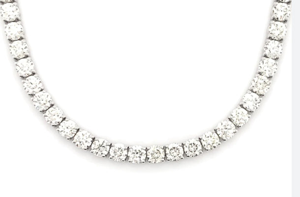 LADIES 4P TENNIS NECKLACE 8.00CT ROUND DIAMOND 14K WHITE GOLD