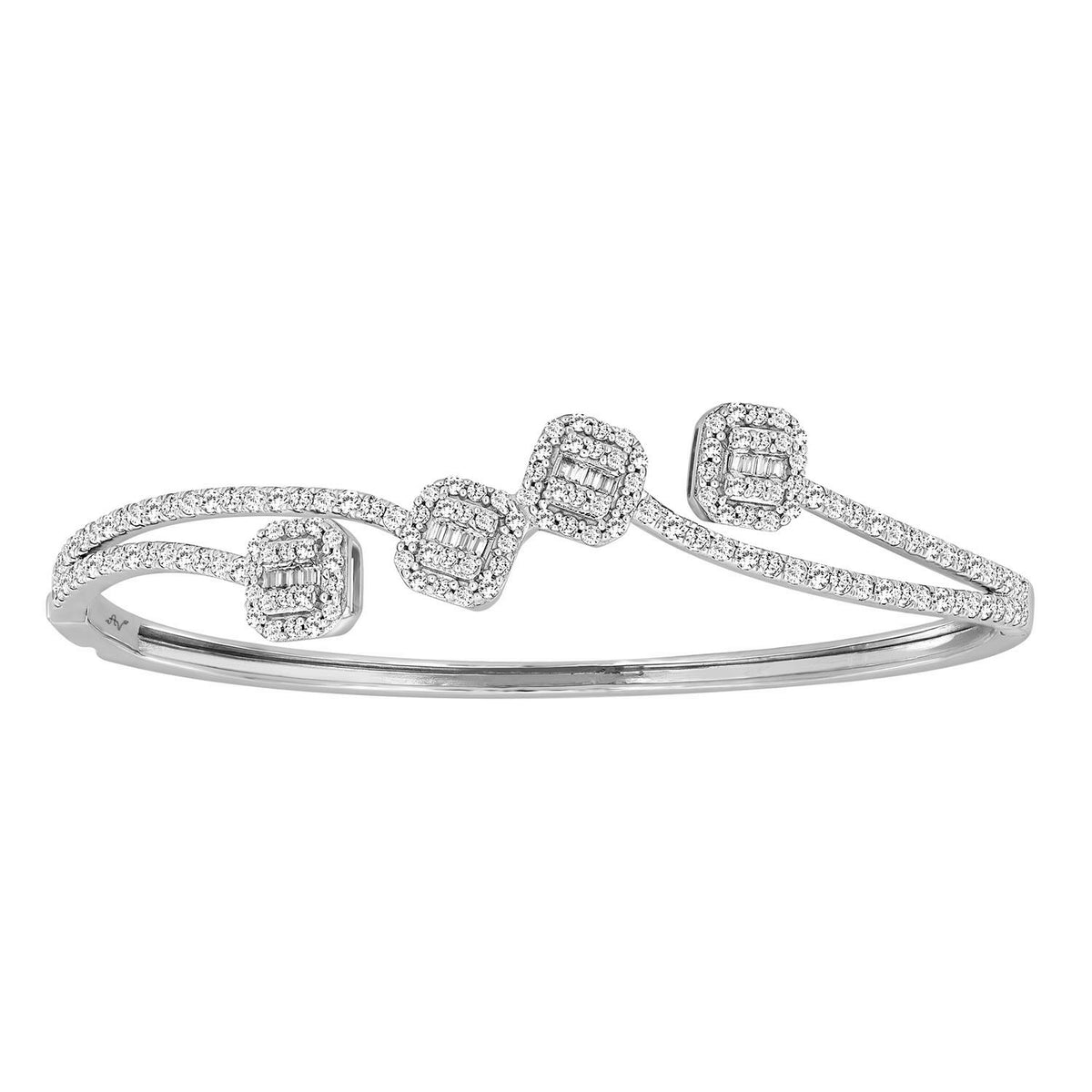 LADIES BANGLE 1.50CT ROUND/BAGUETTE DIAMOND 14K WHITE GOLD