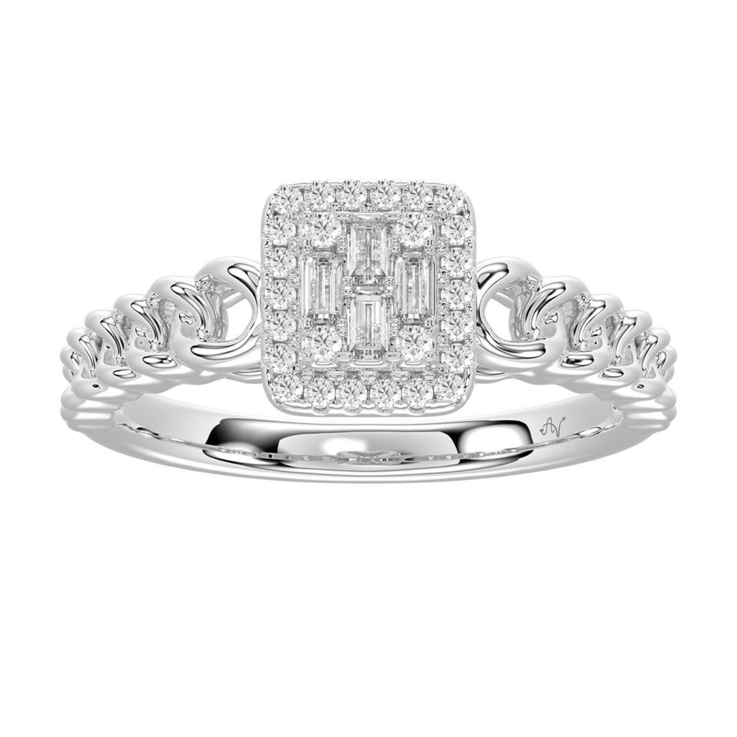 LADIES RING 0.20CT ROUND/BAGUETTE DIAMOND 14K WHITE GOLD