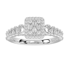 LADIES RING 0.20CT ROUND/BAGUETTE DIAMOND 14K WHITE GOLD