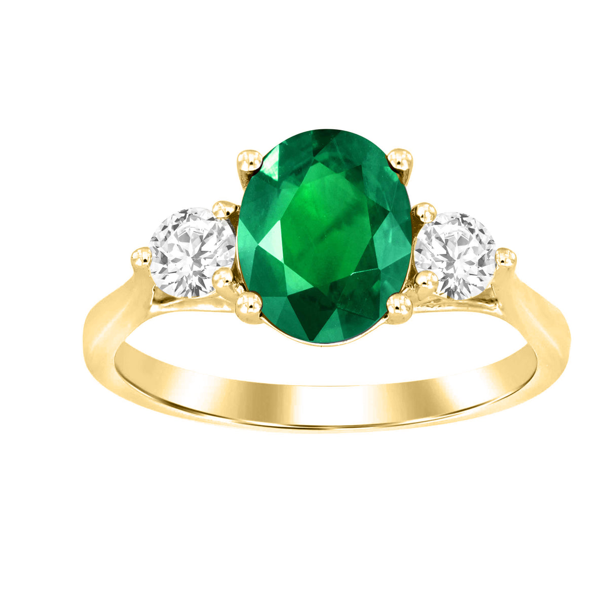 LADIES RING 1.20CT ROUND DIAMOND 14K YELLOW GOLD (CENTER STONE ROUND/EMERALD APPROX- 0.80CT)