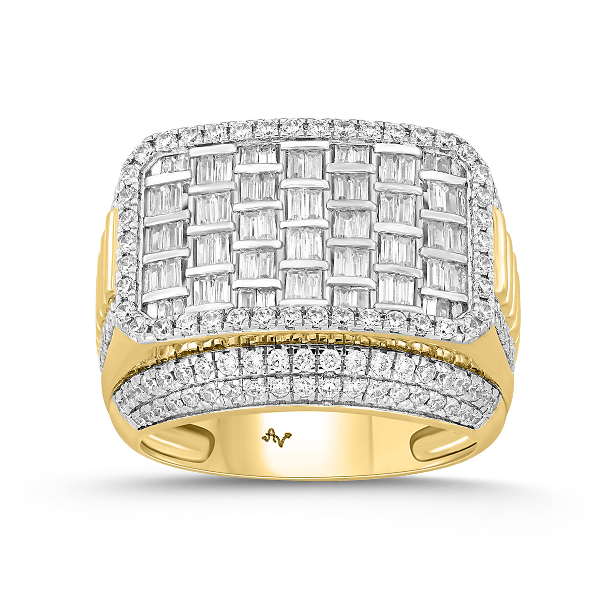 MEN'S RING 2.00CT ROUND/BAGUETTE DIAMOND 10K YELLOW GOLD