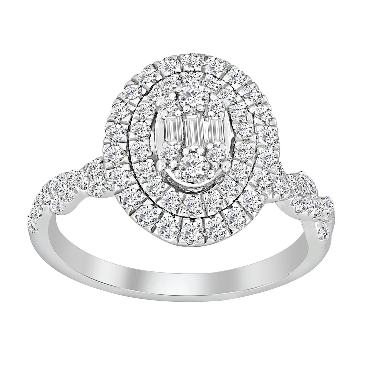 LADIES RING 0.75CT ROUND/BAGUETTE DIAMOND 14K WHITE GOLD