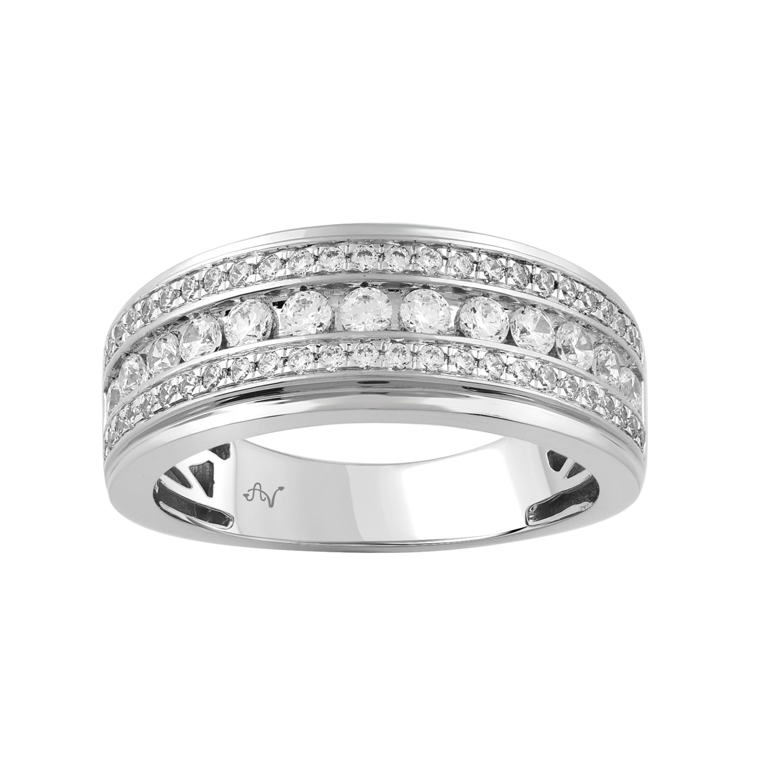 MEN'S BAND 1.00CT ROUND DIAMOND 14K WHITE GOLD