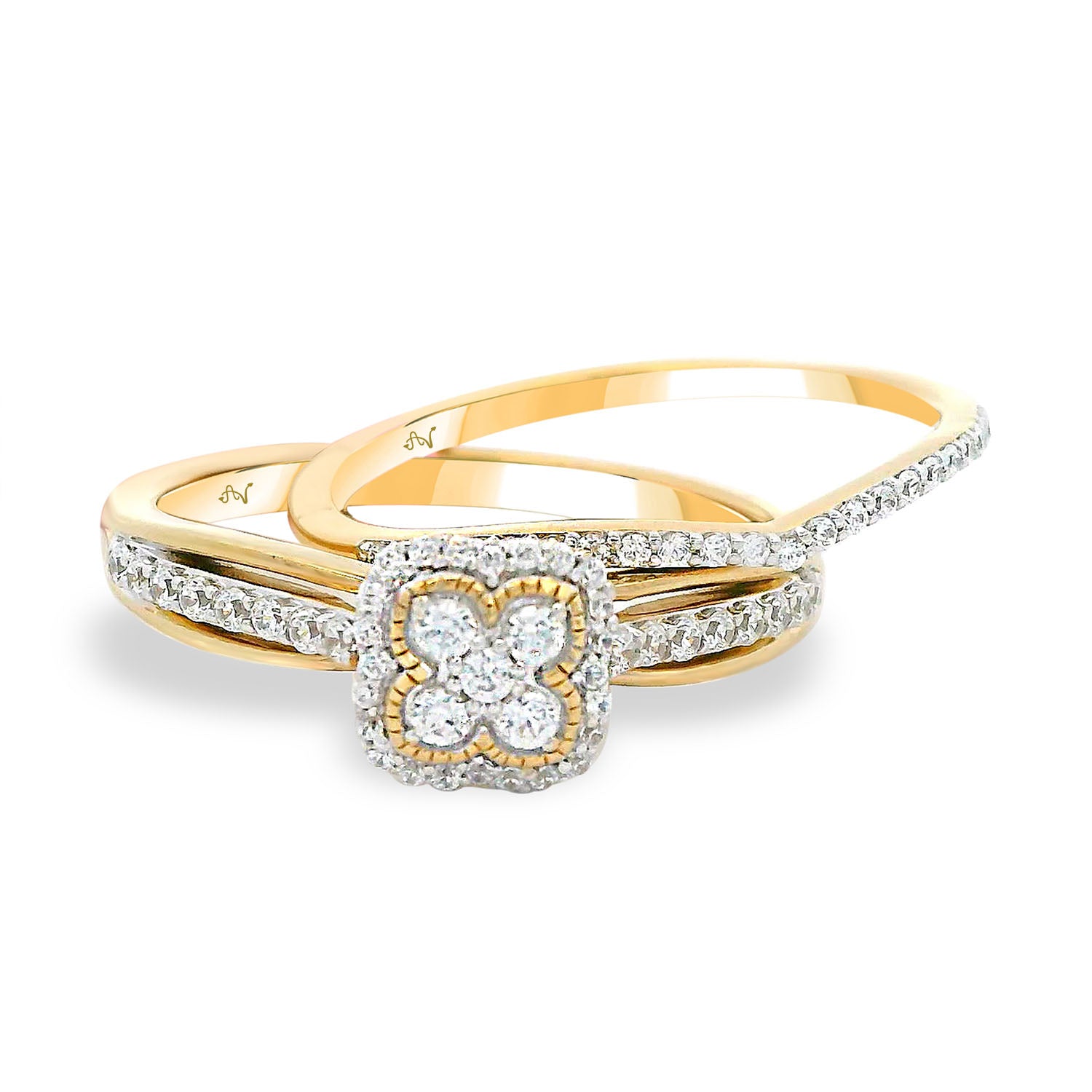 LADIES BRIDAL SET 0.33CT ROUND DIAMOND 14K YELLOW GOLD