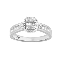 LADIES RING 0.25CT ROUND/BAGUETTE DIAMOND 14K WHITE GOLD