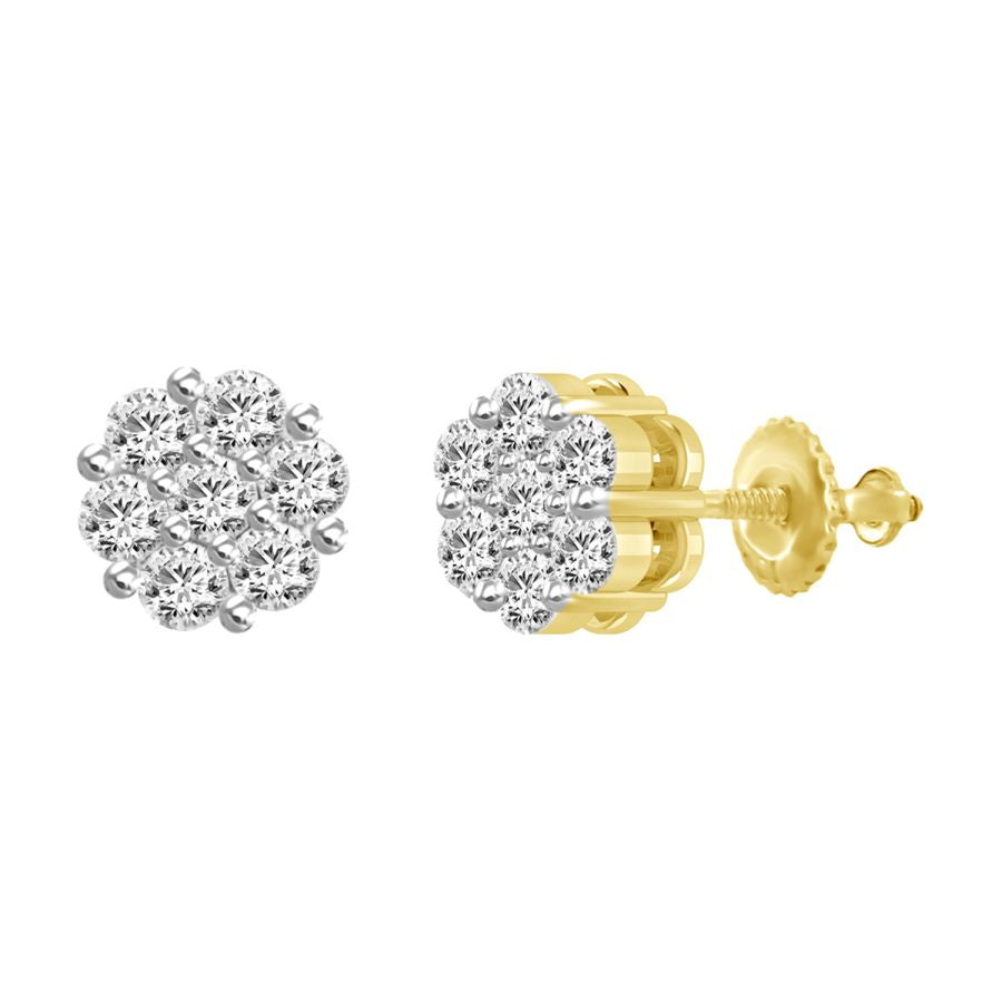 LADIES EARRINGS 3.00CT ROUND DIAMOND 14K YELLOW GOLD