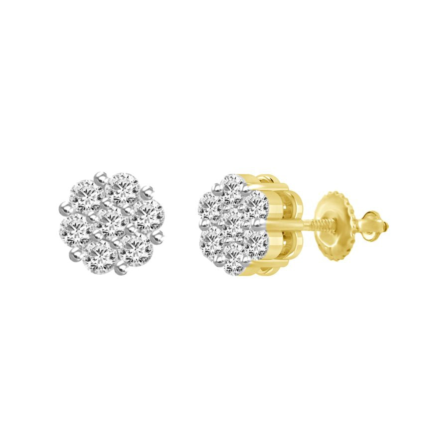 FLOWER EARRINGS 0.25CT ROUND DIAMOND 14K YELLOW GOLD