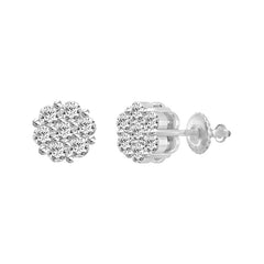 LADIES  FLOWER EARRINGS 0.33CT ROUND DIAMOND 14K WHITE GOLD