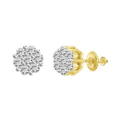 FLOWER EARRINGS 0.75CT ROUND DIAMOND 14k YELLOW GOLD