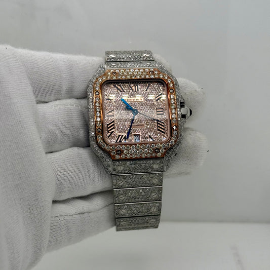 Cartier Santos 40mm – Fully Iced-Out Diamond Watch Rose Gold