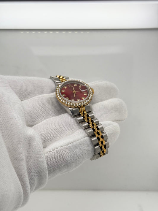 Rolex DateJust 26mm – Red Dial with Natural Diamond Bezel