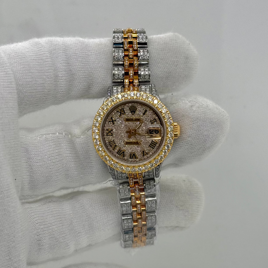 Rolex DateJust 26mm – Fully Iced Out Two-Tone with Natural Diamonds
