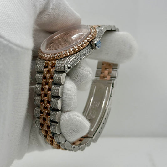 Rolex DateJust 36mm – Two Tone Rose Gold, Arabic Dial, Fully Iced Out