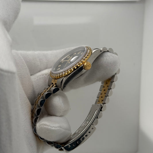 Rolex DateJust 36mm – Two Tone Gold, Diamond Bezel, Black Dial